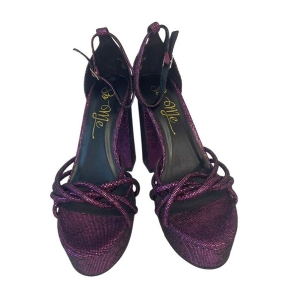 SO ME / Disco / Purple Metallic /  Platform / High Heels With Crisscross - Picture 3 of 8